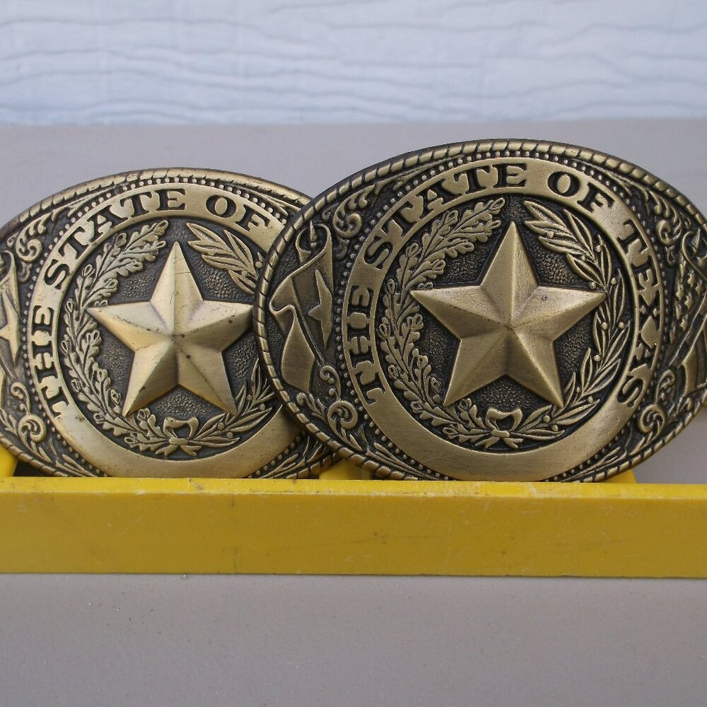 ⭐Texas Pride Pair - Two Antique Gold Belt Buckles (Made in the U.S.A.)